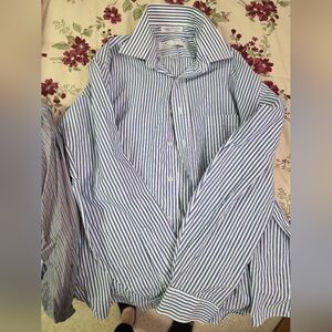 Blue and White Striped Button-Up Shirt